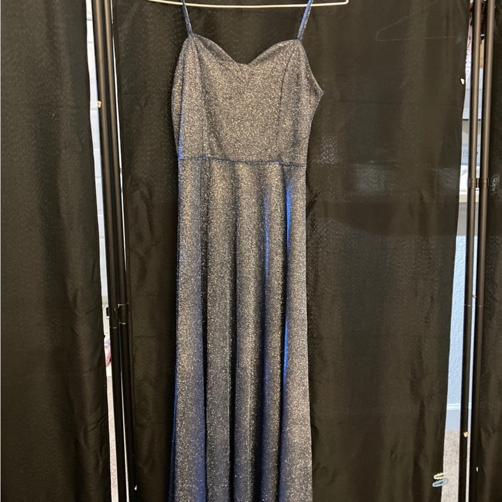 Sparkle Maxi Dress with Spaghetti Straps - Silver Blue
